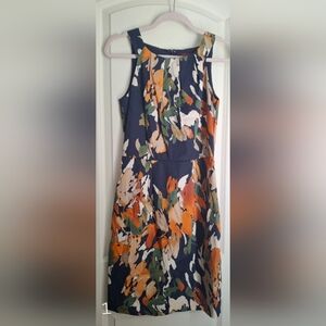 212 collection  blu abstract print dress size 4 cotton womens mididress boho